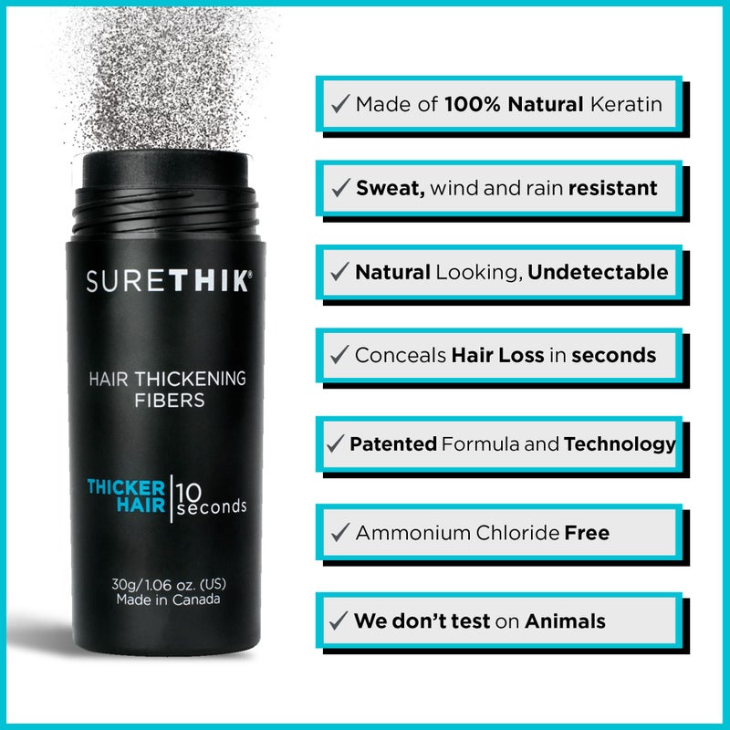 SURETHIK Hair Thickening Fibers (Pack of 4 x 30g Bottle, Black), For Thicker Looking Hair, Building Hair Fibers to Conceal Thinning Hair for Men & Women - Image 2